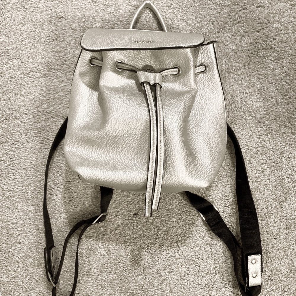 Topshop Silver Metallic Backpack with Drawstrings